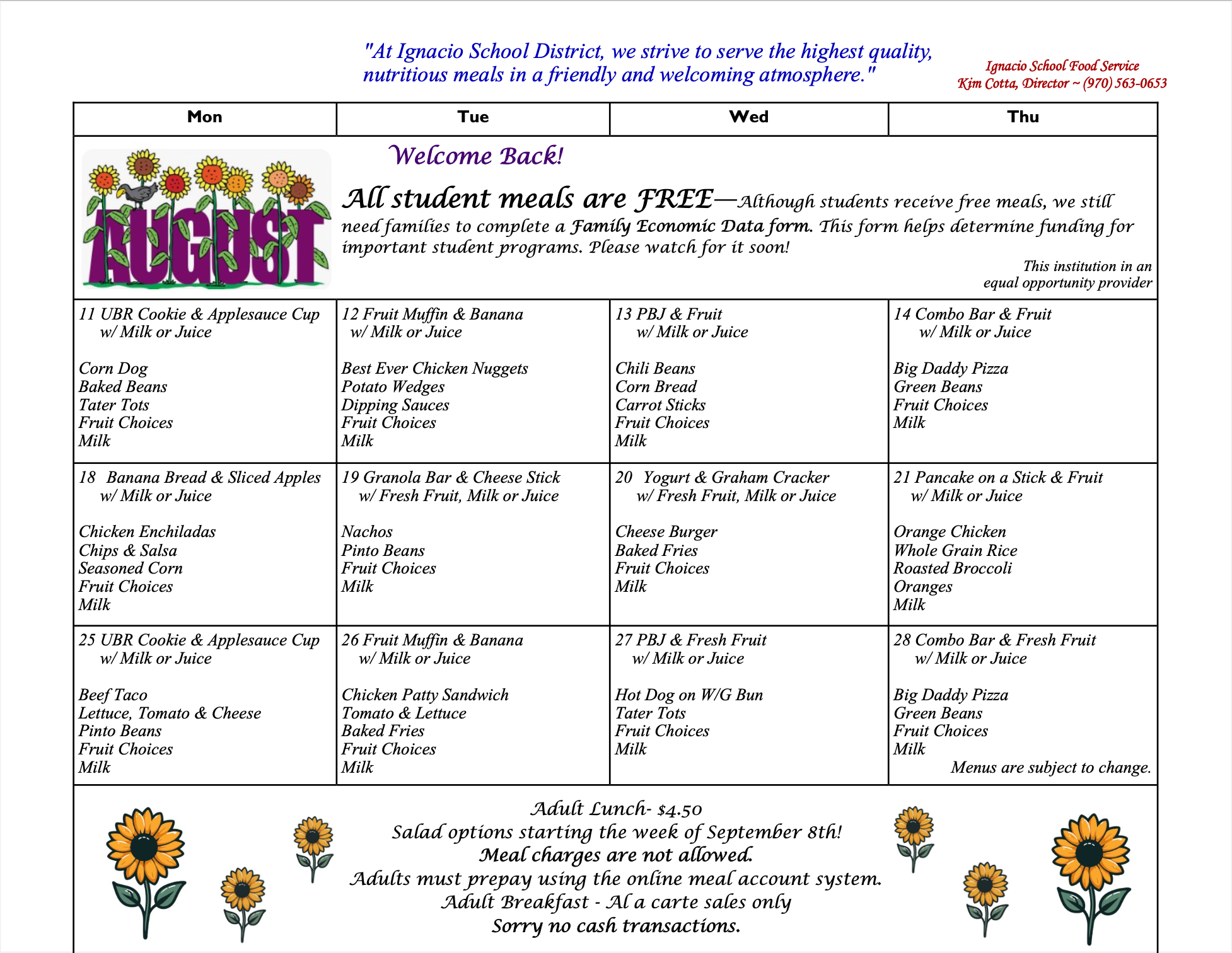 August Menu